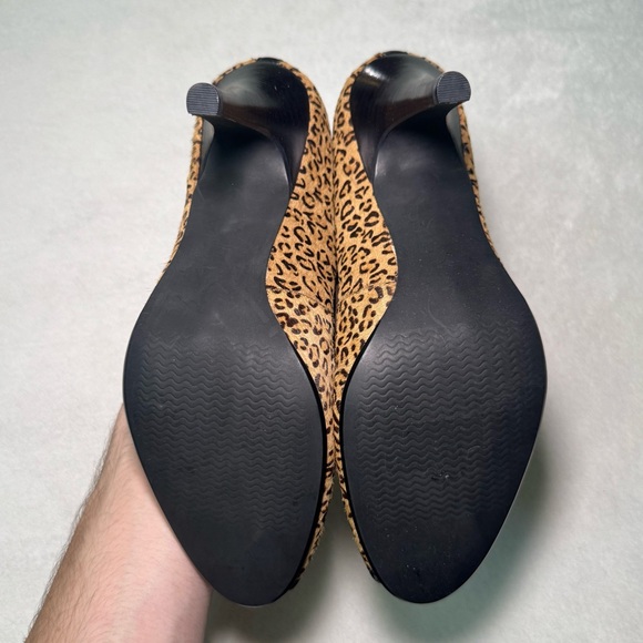 Leopard Print Calf Hair Peep Toe Heels - Picture 5 of 6